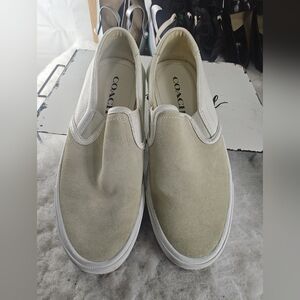 Coach White and Gray Slip On Suede and Leather Sneakers in Men's size 8
